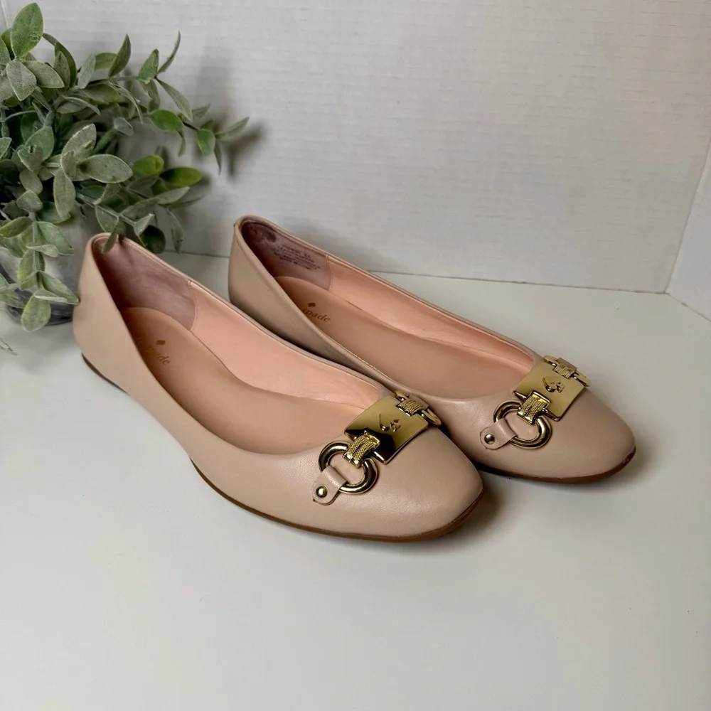 Kate Spade New York Phoebe Blush Pink Leather Ballet Flats Size 9.5M Preppy Chic